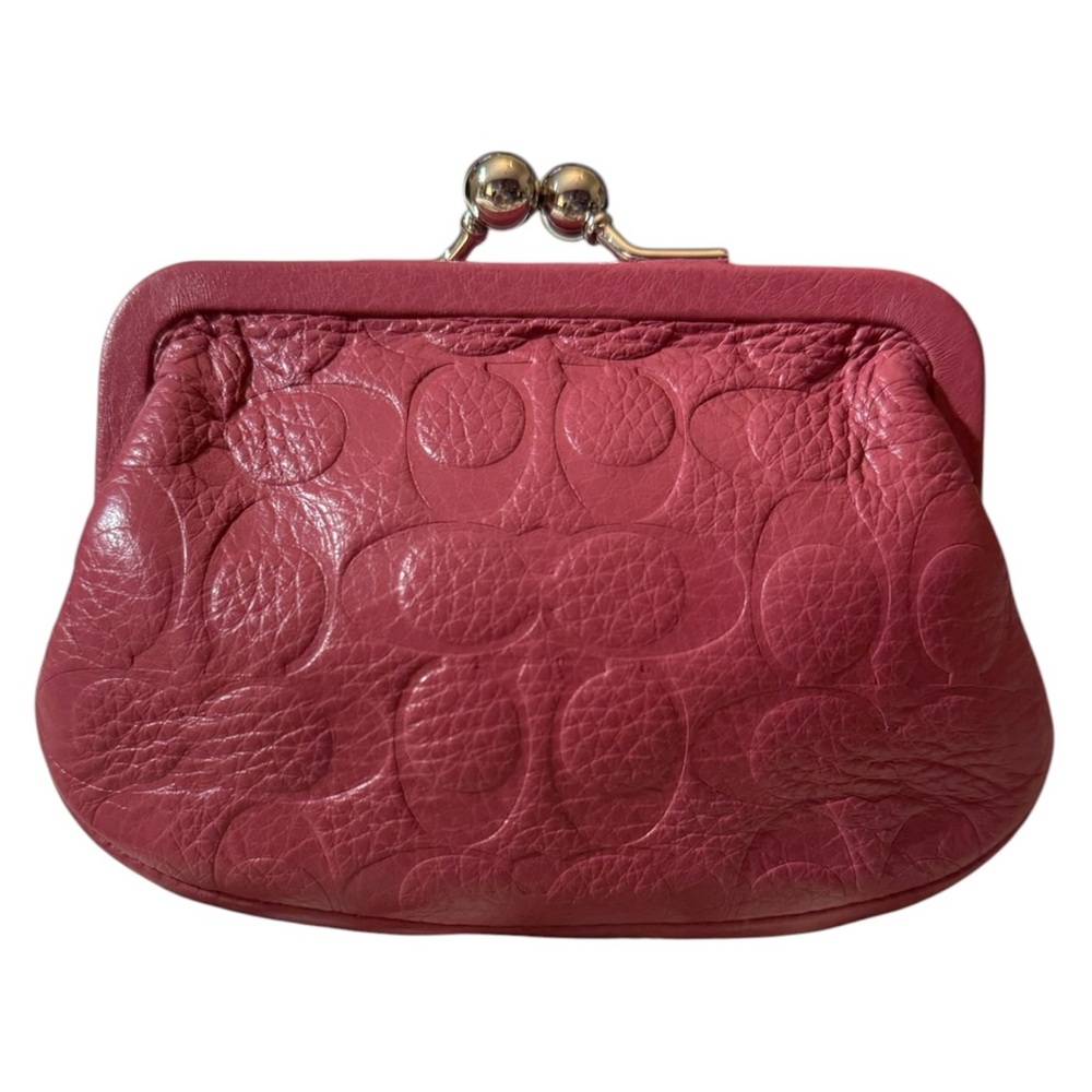Coach Embossed Leather Kiss-Lock Coin Purse in Sunset Red, NWT - Picture 3 of 11